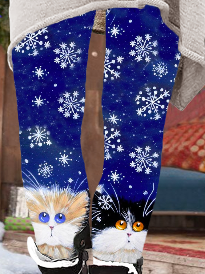 Weihnachten Schneeflocke Katze Print Lässig Leggings