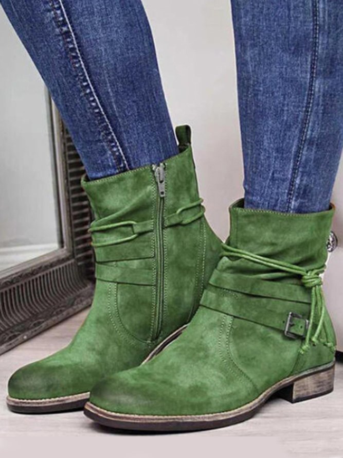 Bequem Weich Leder Retro Rund Seitlicher Reißverschluss Spitze-oben Niedrig Stiefelette
