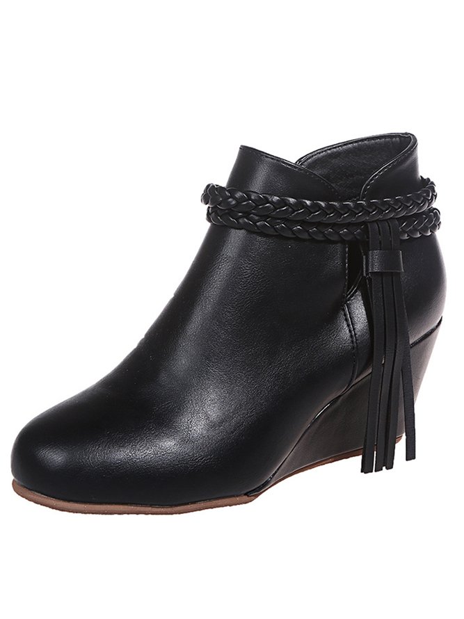 Damen's Große Größen Geflochtener Riemen Troddel Keilabsatz Stiefelette
