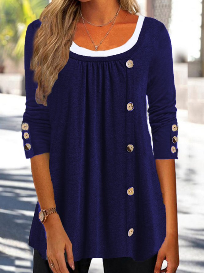 Lässig Unifarben Herbst Leicht Standard Langarm Rundhals Mittellang H-Linie Blusen & Shirts für Damen