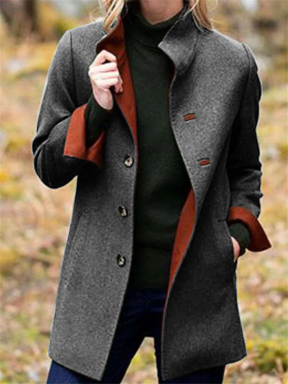 Langarm V-Ausschnitt Mantel mit Taschen