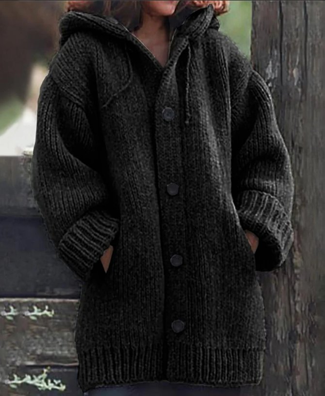 Unifarben Wolle/Stricken Lässig Weit Kapuze Pullover Mantel