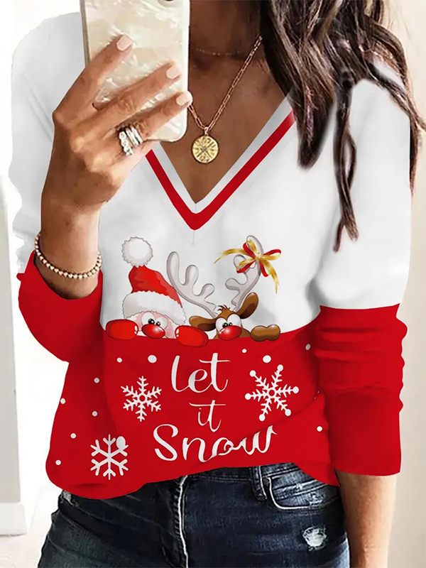 Weihnachten Regelmäßige Passform Lässig T-Bluse
