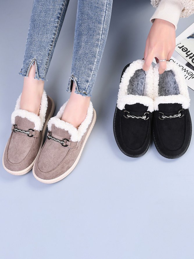 Damen's Unifarben Slip On Kunstpelz Gefüttert Flach Erbsen Schuhe