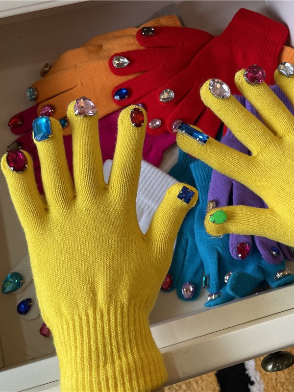 Thanos Diamant-Verkrustet Bunt Juwel Stricken Baumwolle Handschuhe Urlaub Party cool Zubehör Kleider Fashion Matching