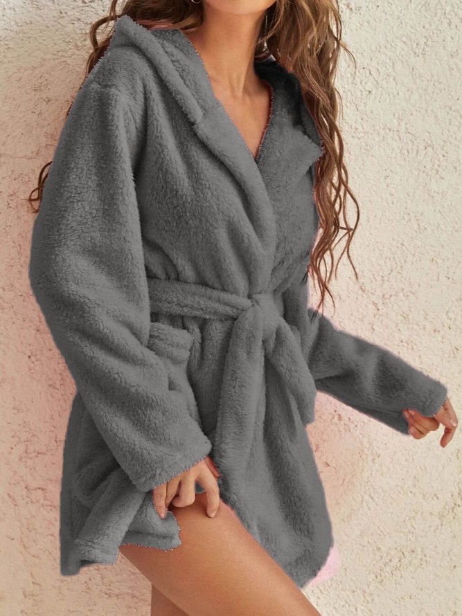 Plüsch Pyjamas Unifarben Mit Kapuze Zuhause Kleider Warm Kleider Große Größen