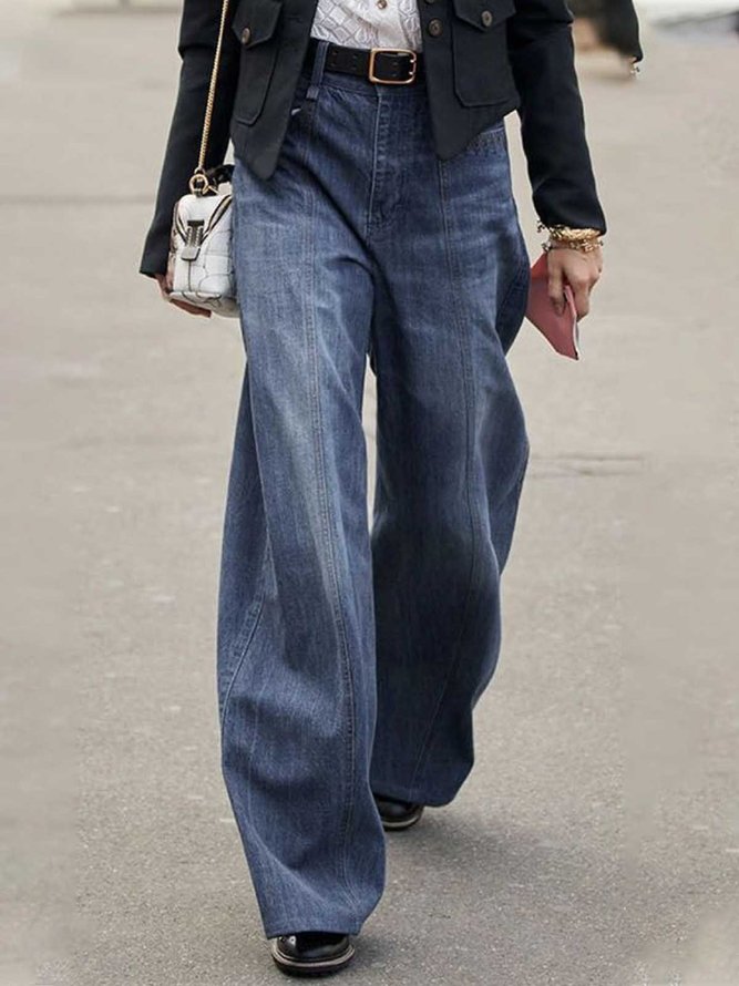 Unifarben Lässig Weit Denim Jeans