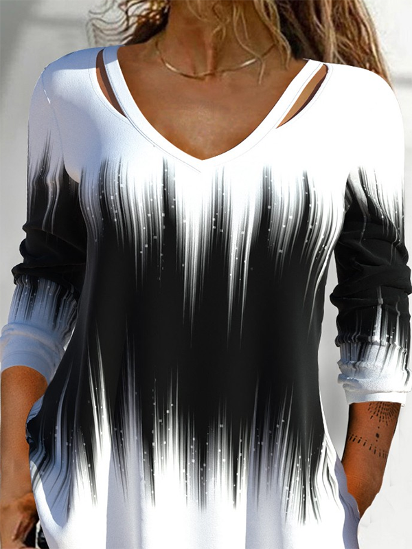 Farbblock Shirt Hohl-Kragen Langarm lässiger Stil Noracora