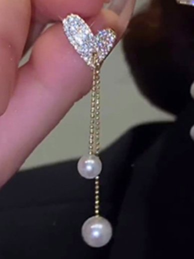Bankett Party Golden Herz Diamant Perle Pendant Ohrringe Elegant Schmuck