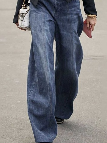 Unifarben Lässig Weit Denim Jeans