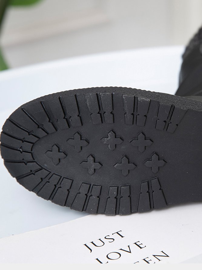 Wolle Patchwork Nieten Warm Zurück Spitze-oben Retro Lässig Stiefelette