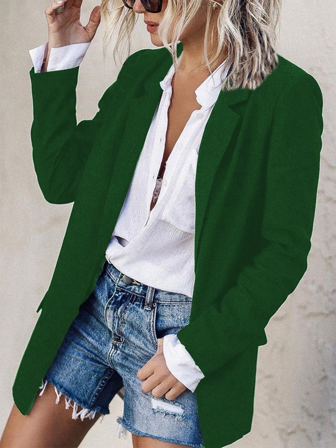 Retro Unifarben Langarm Große Größen Lässig Blazer