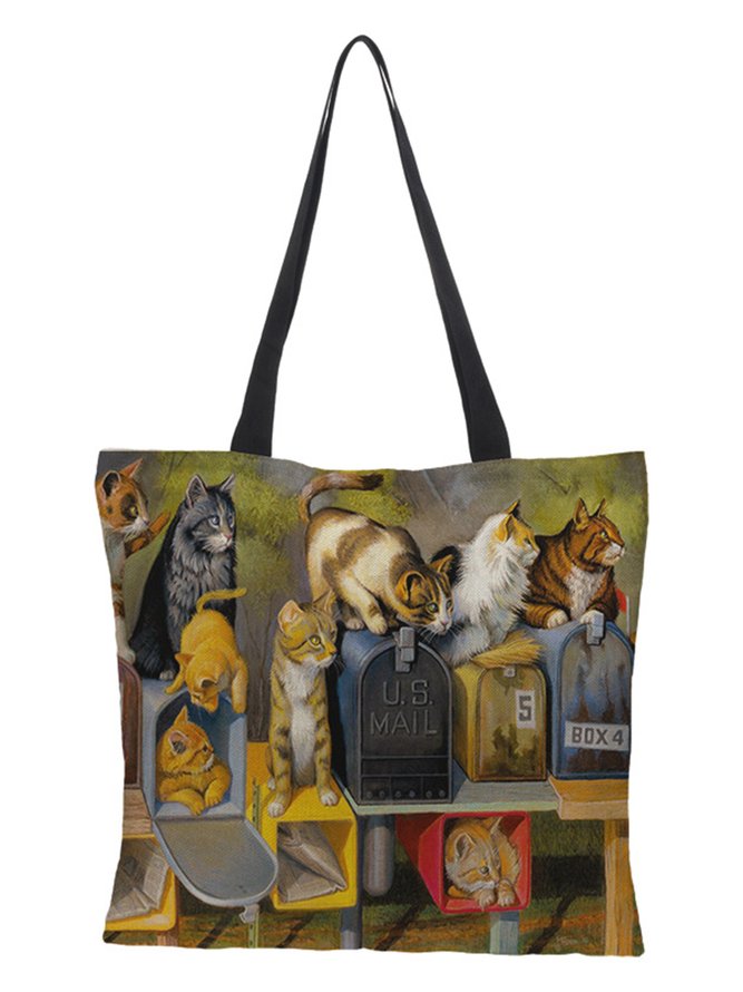 Retro Katze Print Handtasche Segeltuch Tote