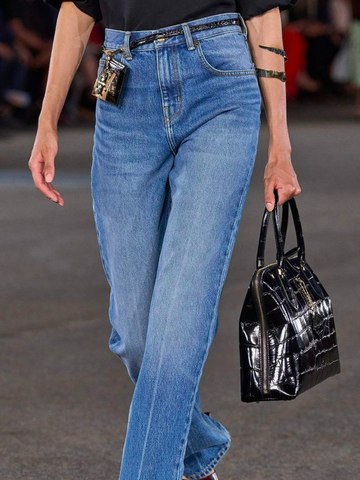 Denim Weit Unifarben Jeans