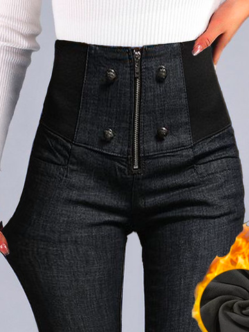 Lässig Denim Unifarben Jeans