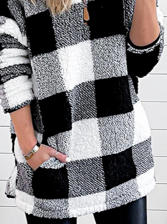 Lässig Kariert Weit Fluff/Granular-Fleece-Stoff Sweatshirt