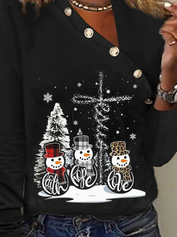 Lässig Weit Geknöpft Weihnachten Langarm T-Bluse