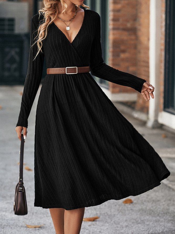 Weit V-Ausschnitt Freizeitkleid