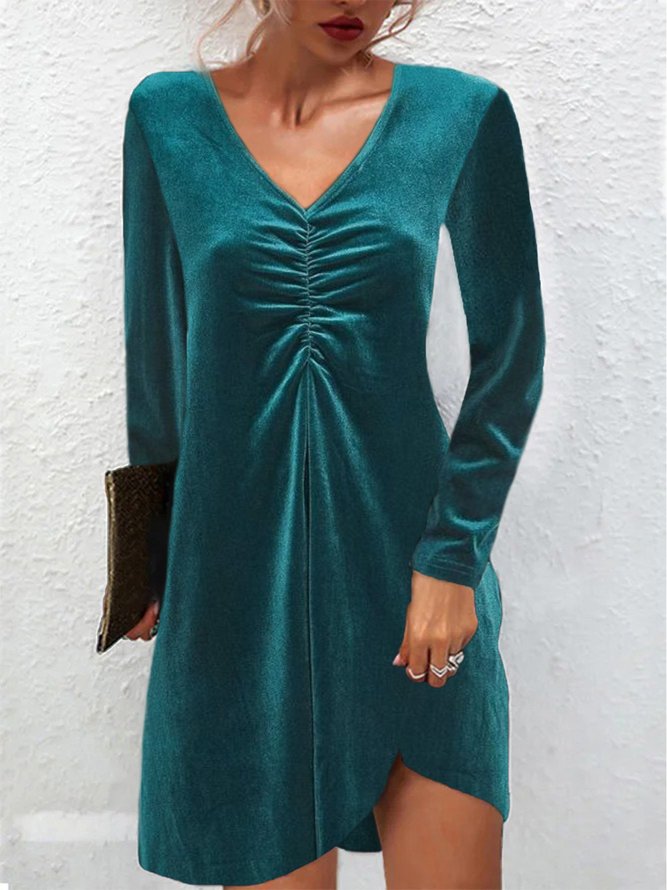 Party Samt Lang V-Ausschnitt Ärmel Kleid