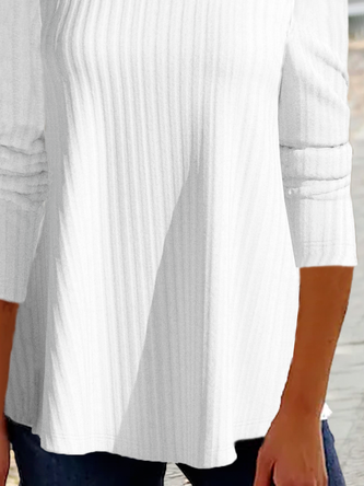 Weit Langarm Unifarben Tunika T-Bluse