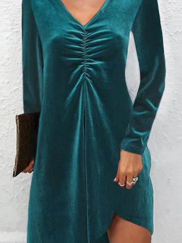 Party Samt Lang V-Ausschnitt Ärmel Kleid