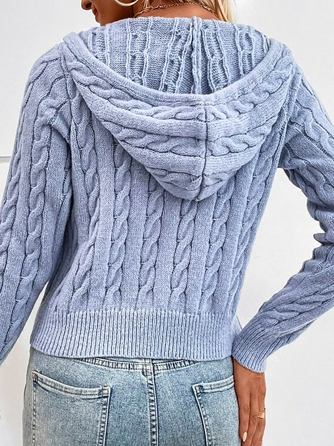Kapuze Lässig Unifarben Pullover Strickjacke