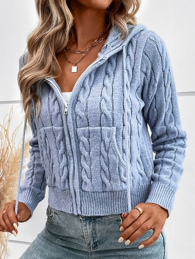 Kapuze Lässig Unifarben Pullover Strickjacke
