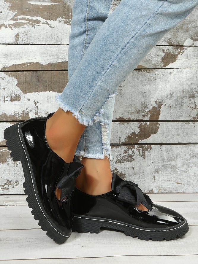 Damen Große Größen Schleife Dekor Ausgehöhlt Slip On Mary Jane Schuhe