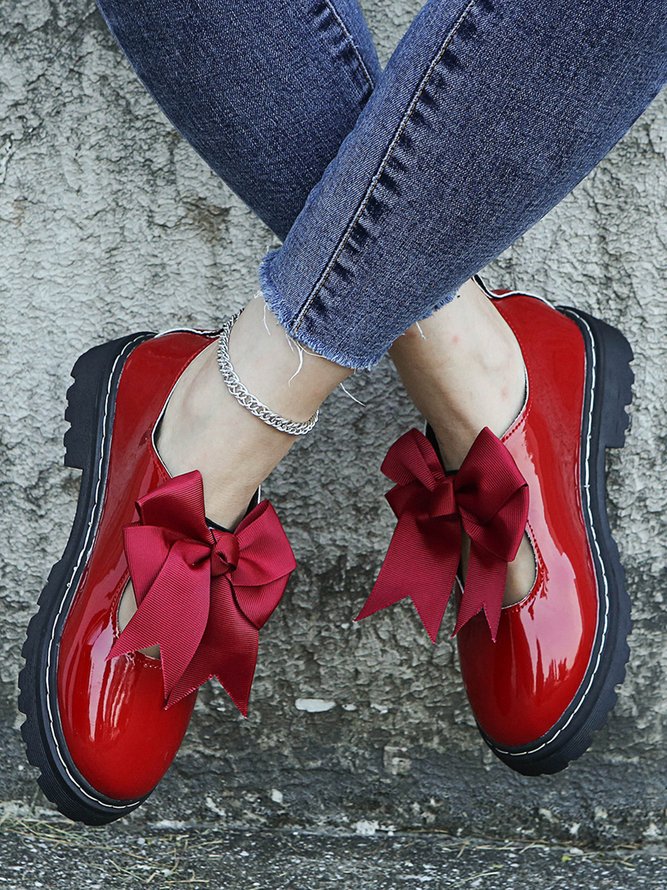 Damen Große Größen Schleife Dekor Ausgehöhlt Slip On Mary Jane Schuhe
