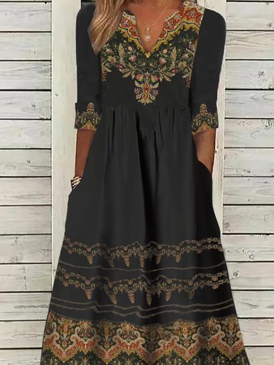 Ethnisch Maxikleid Paisley Print Jersey V-Ausschnitt Noracora