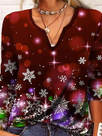 Weihnachten Schneeflocke Langarm V-Ausschnitt T-Bluse