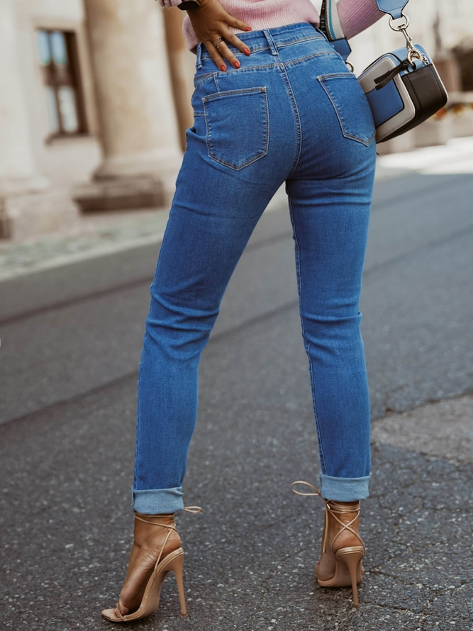 Unifarben Denim Weit Lässig Jeans
