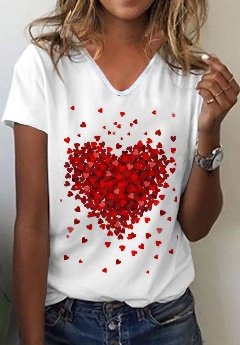 Große Größen Liebe V-Ausschnitt Lässig Locker Kurzarm T-Shirt