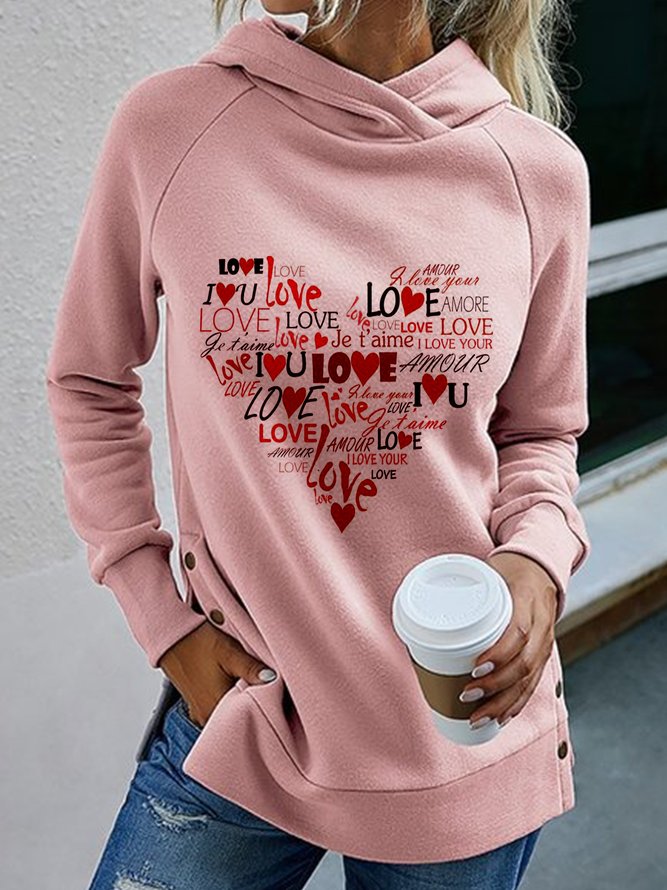 liebes Herz Briefe Langarm Kapuze Lässig Tunika Sweatshirt