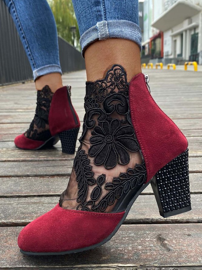 Spitze Nahtverarbeitung Sandale-Stiefel klobiger Absatz Reißverschluss Noracora