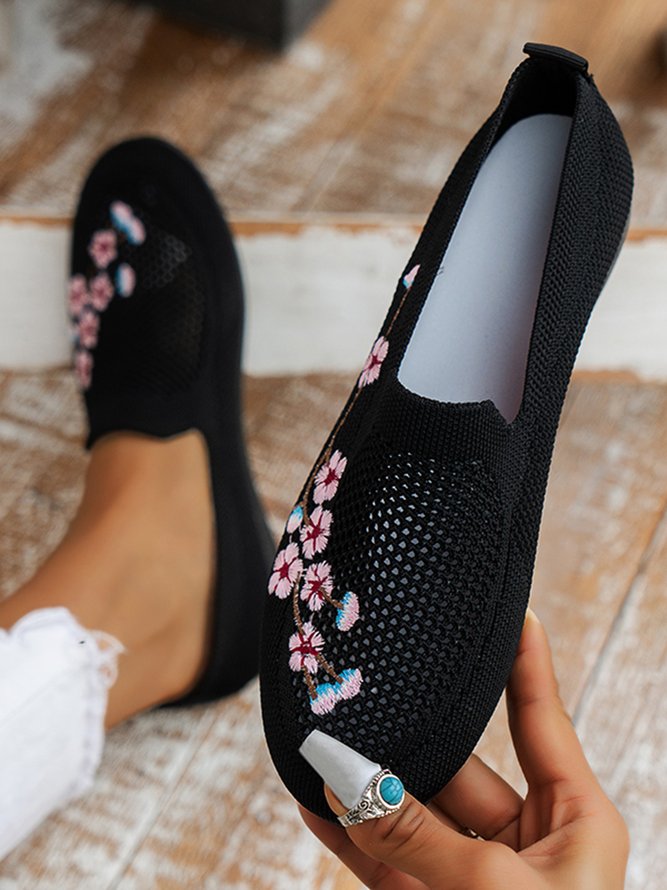 Flach Halbschuhe Geblümt Stickerei Atmungsaktiv Textil Noracora