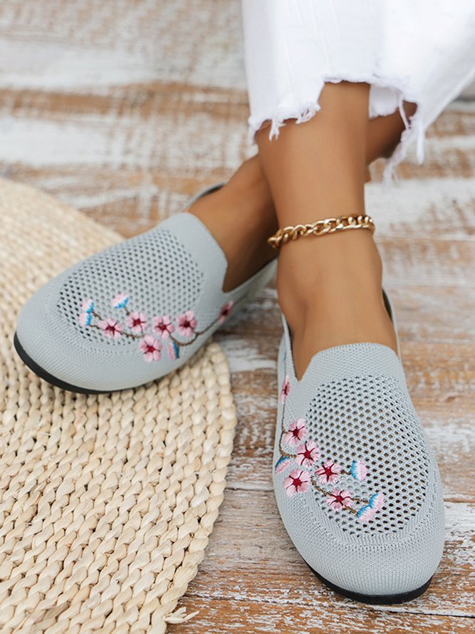 Flach Halbschuhe Geblümt Stickerei Atmungsaktiv Textil Noracora