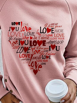 liebes Herz Briefe Langarm Kapuze Lässig Tunika Sweatshirt