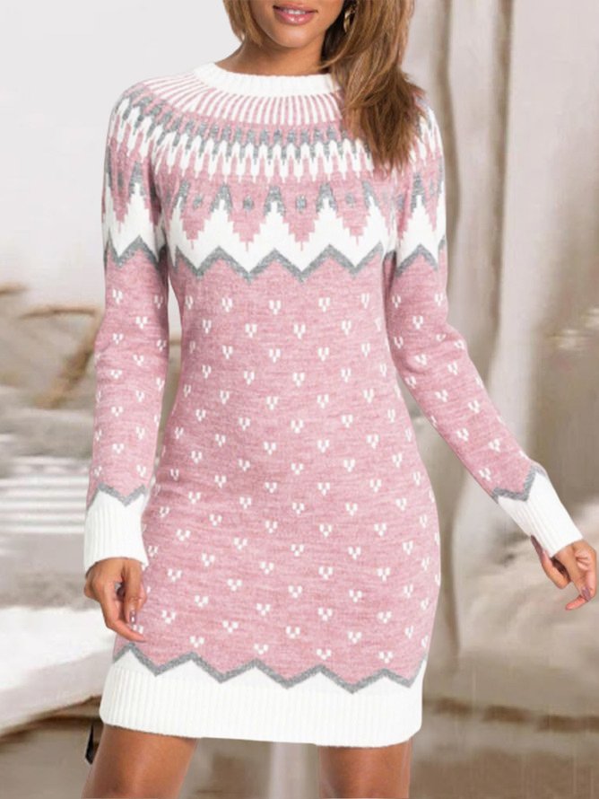 Lässig Regelmäßige Passform Ethnisch Langarm Kleid Tunika