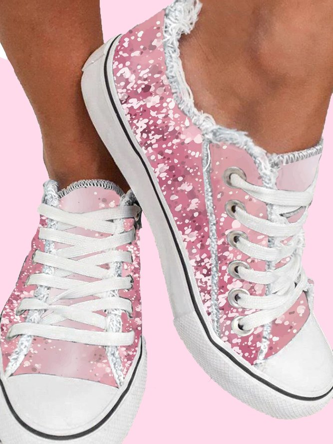 Pink Paillette Print Schnürung Segeltuch Schuhe