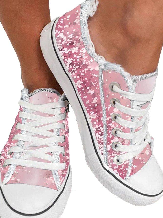 Pink Paillette Print Schnürung Segeltuch Schuhe