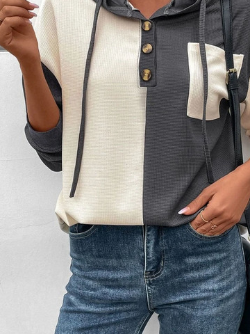 Lässig Sweatshirt mit Kapuze Farbblock Tasche Langarm Noracora