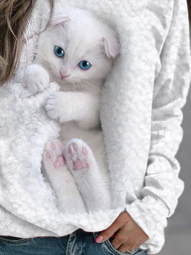 Süße Katze Sweatshirt Regelmäßige Passform Lässig für Herbst Noracora