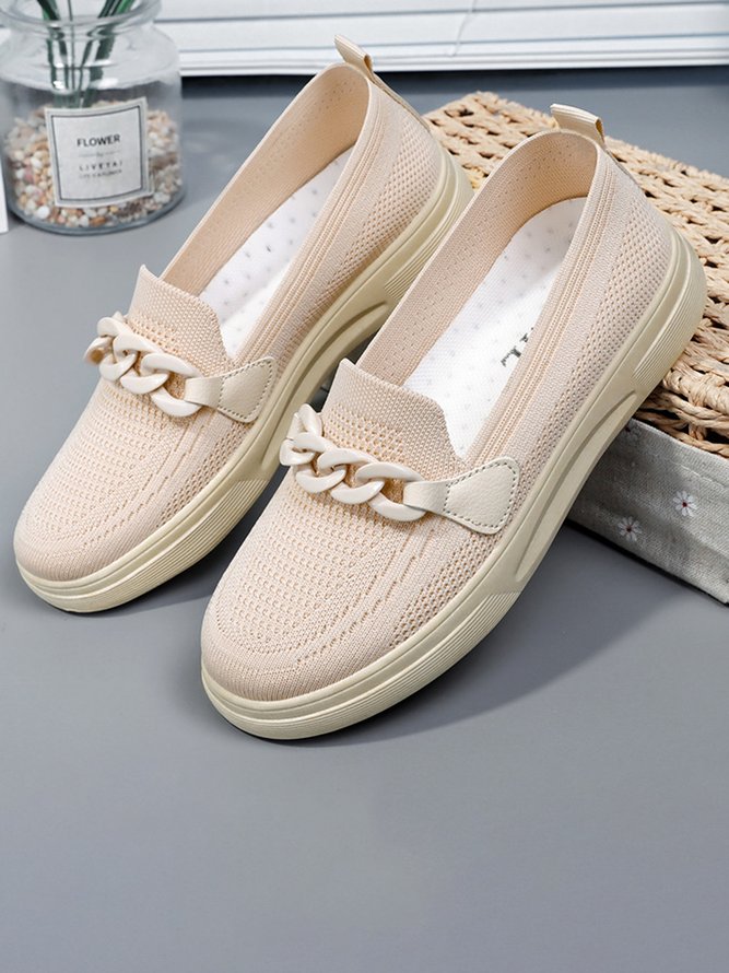 Atmungsaktiv Kette Dekor Lässig Textil Flach Halbschuhe