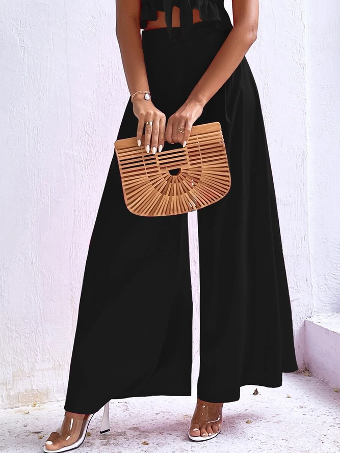 Lässig Unifarben Hose mit Weitem Bein