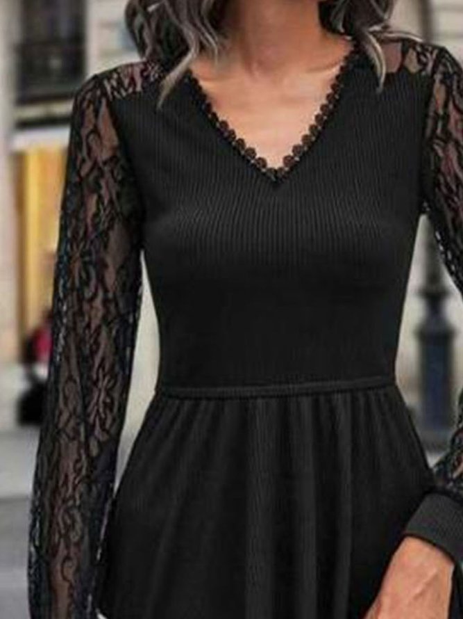 Elegant Unifarben Regelmäßige Passform X-Linie Midikleid