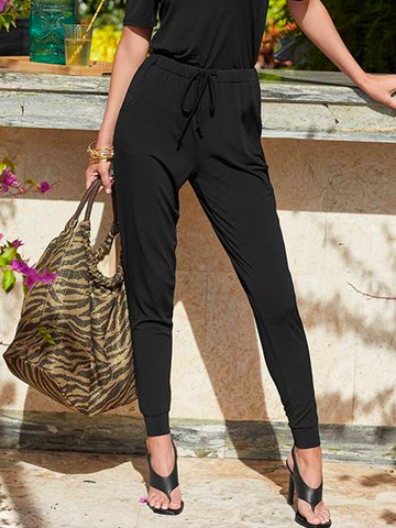 Unifarben Lässig V-Ausschnitt Jumpsuit & Jumpsuit