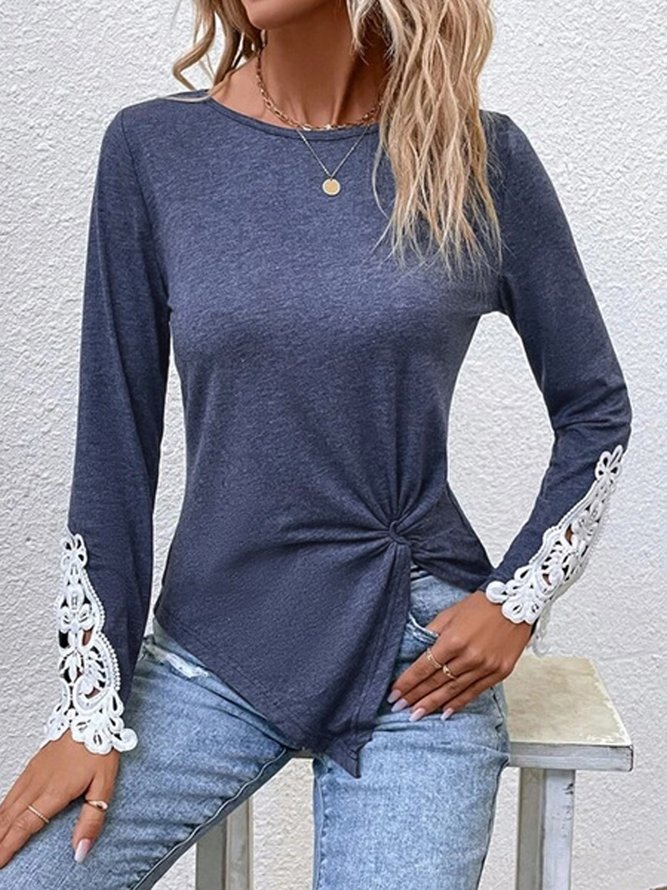 Lässig Unifarben Rundhals Tunika T-Shirt