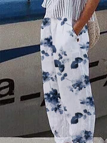 Laub Print Hose Lose Mode Strand Hose Urlaub Noracora
