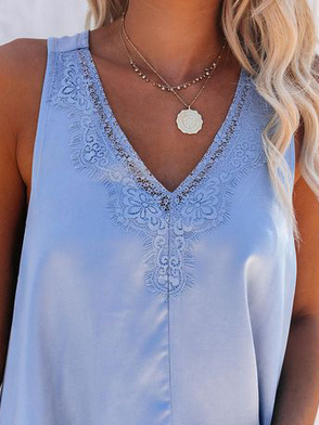 Weit Spitzenrand Lässig Satin Tanktop & Cami